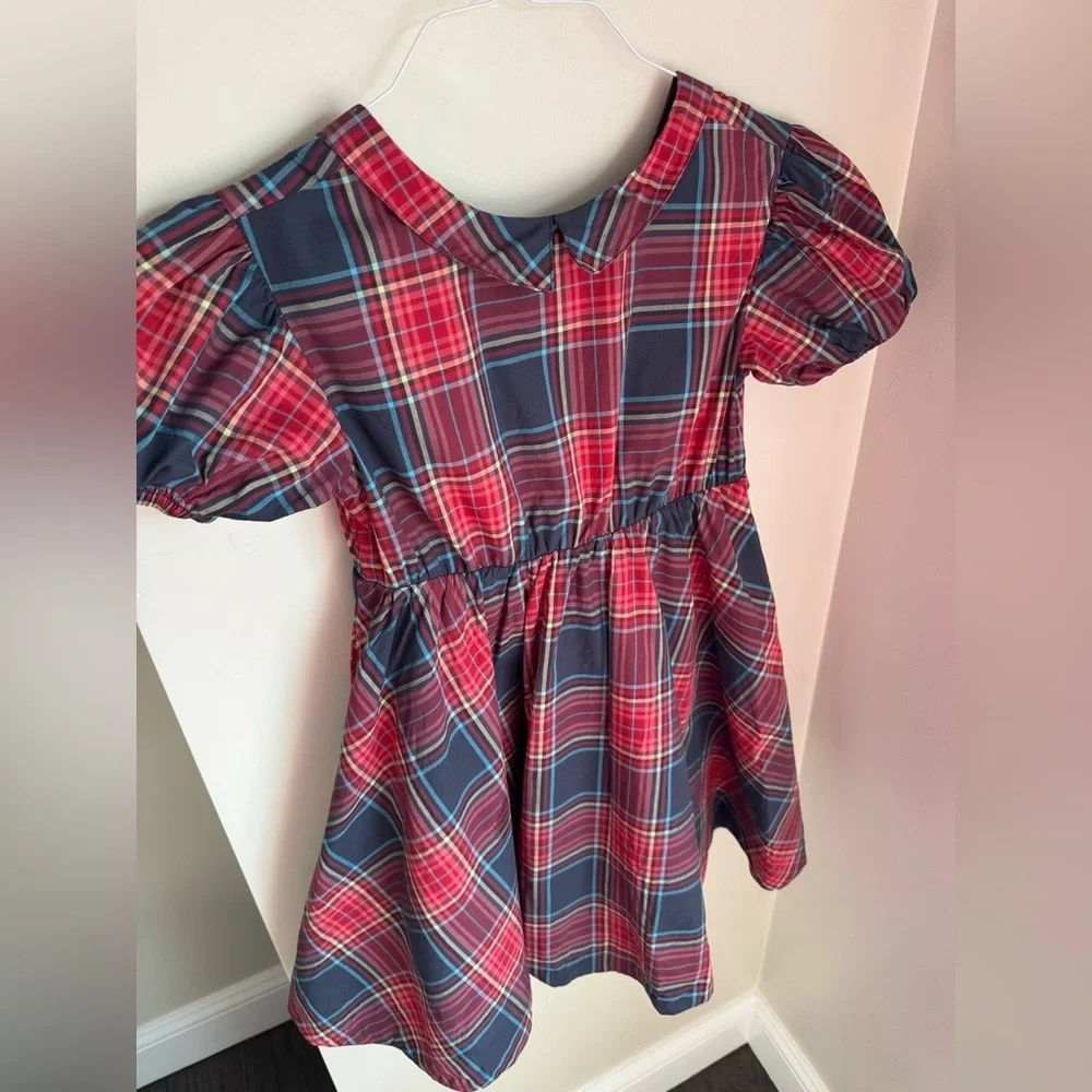 Tea Collection Christmas Plaid Puff Sleeve Collared Dress Girls Size 7